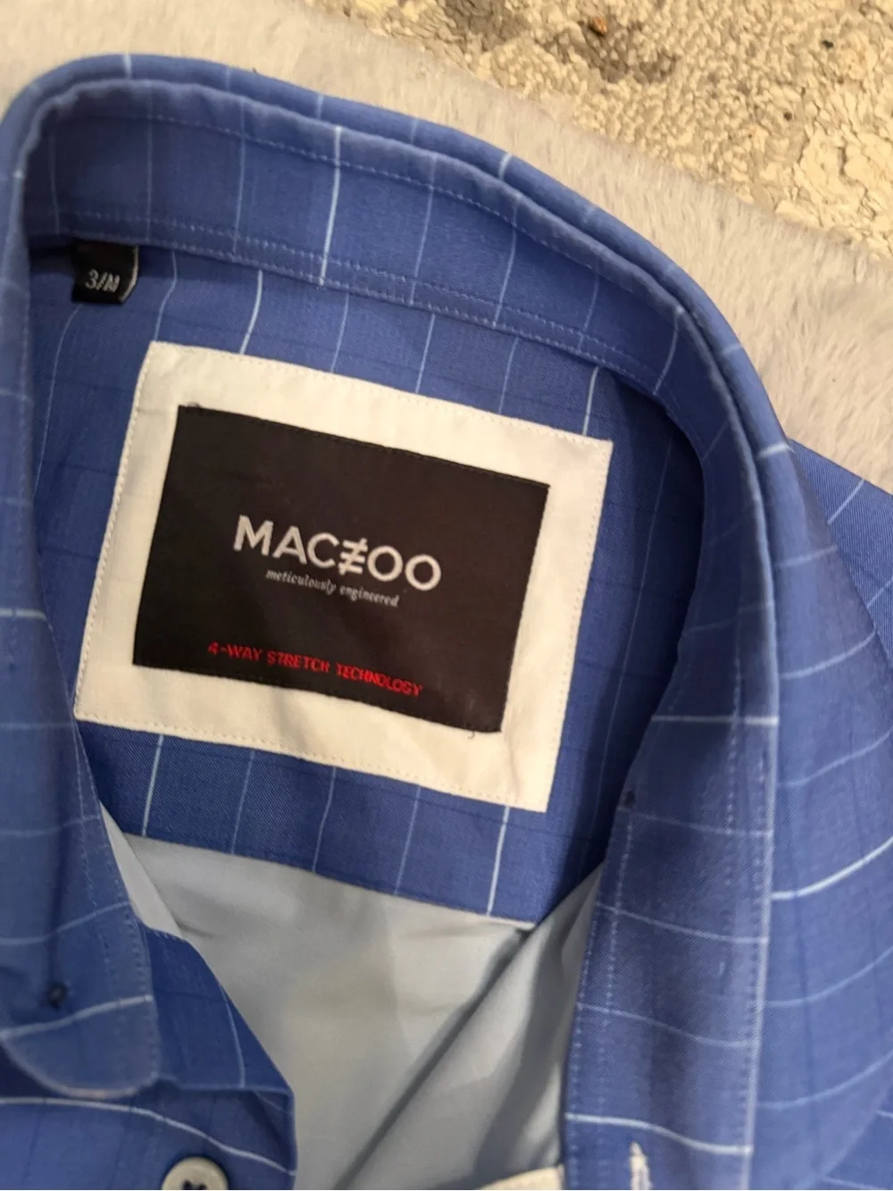 MACEOO Men's Blue Windowpane Dress Shirt size 3/M!